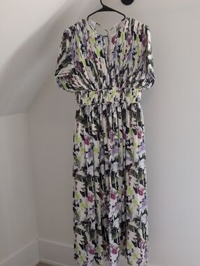 Hugo Boss White Maxi Dress with Green & Purple Floral Print